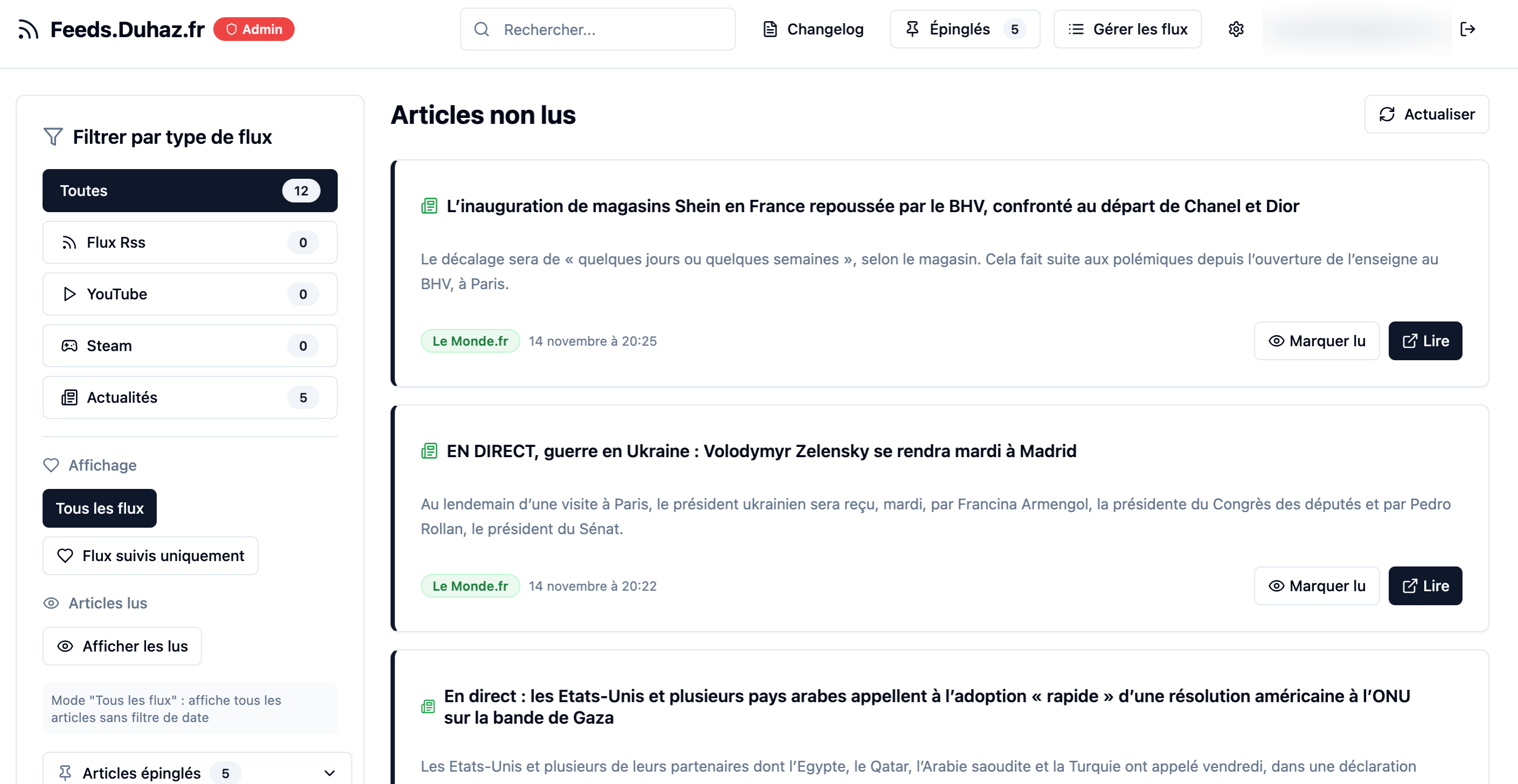 Feeds.Duhaz.fr : Votre fil d'actualité personnalisé, simplifié